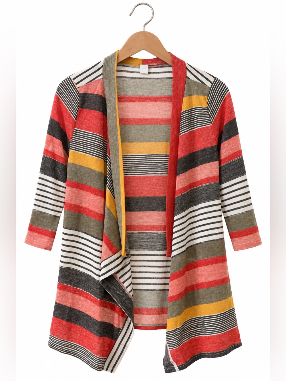 Striped Open-Front Women's Cardigan Sweater in Red Multi